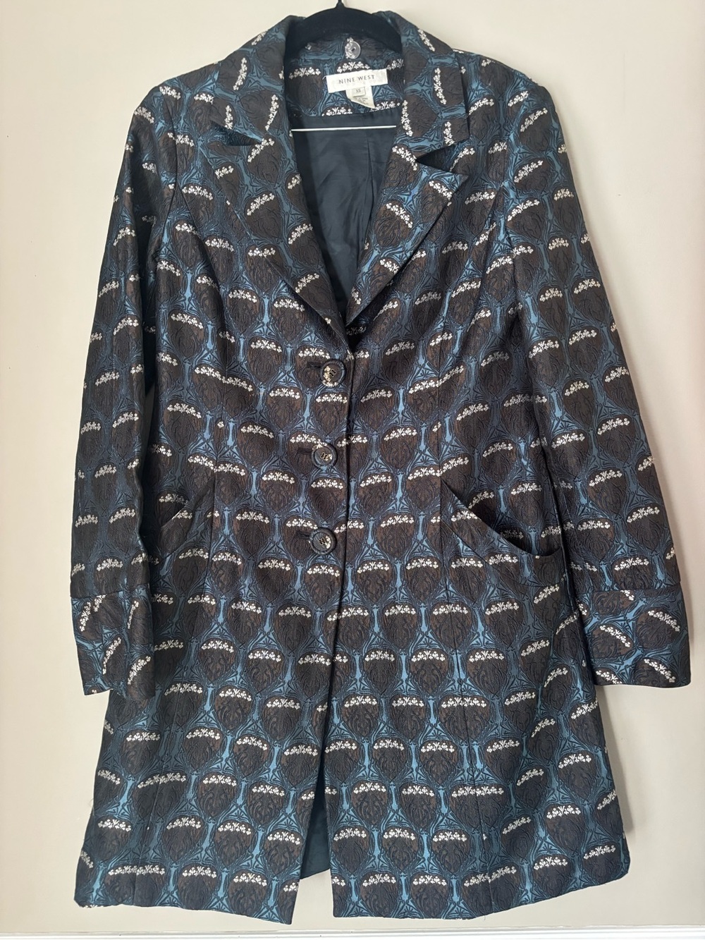 Nine West Black & Blue Patterned Pea Coat
